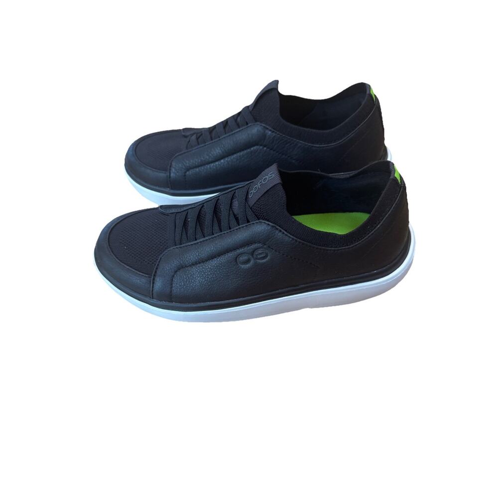 OOFOS OOmg Club+ Leather Low Mens 8 Black White Comfort Recovery Shoes